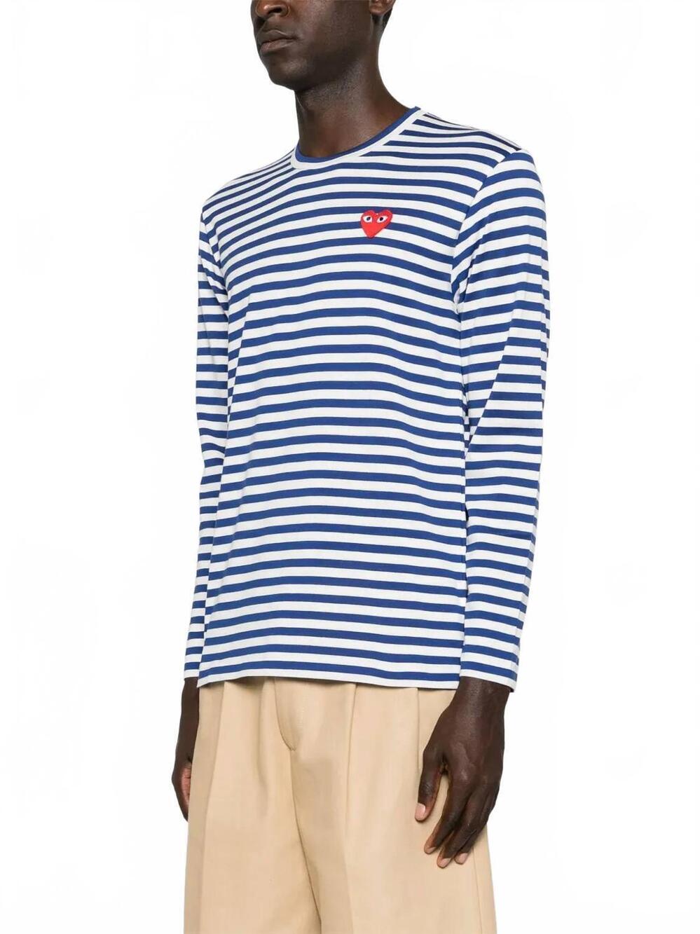 NEW CDG PLAY striped heart patch t-shirt in navy blue/white